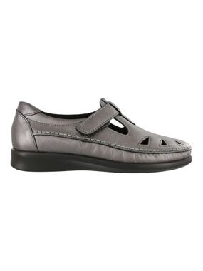 SAS Metallic Silver Mary Jane Flat with Hook-and-Loop Strap